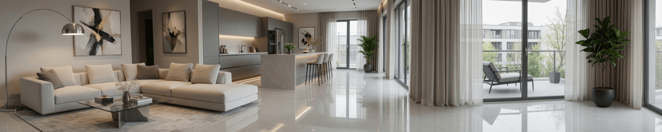 Salon avec carrelage grand format posé par Idano, appartement à Paris