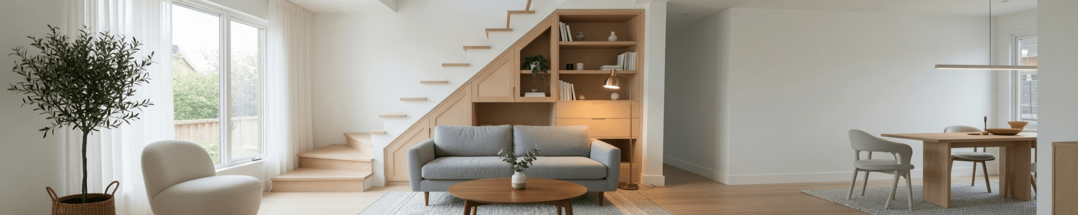 Rangement sous escalier sur mesure avec bibliothèque intégrée réalisé par Idano à Paris