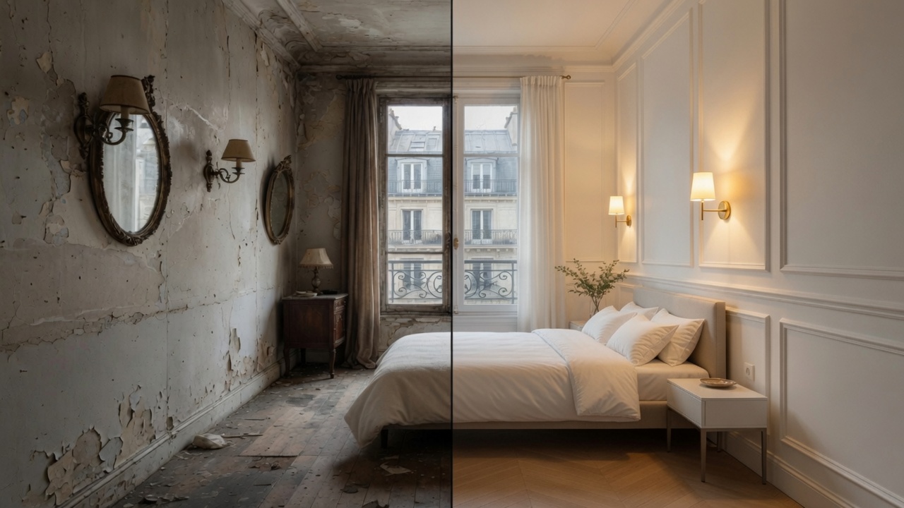 Appartement parisien avant et après rénovation complète - Idano