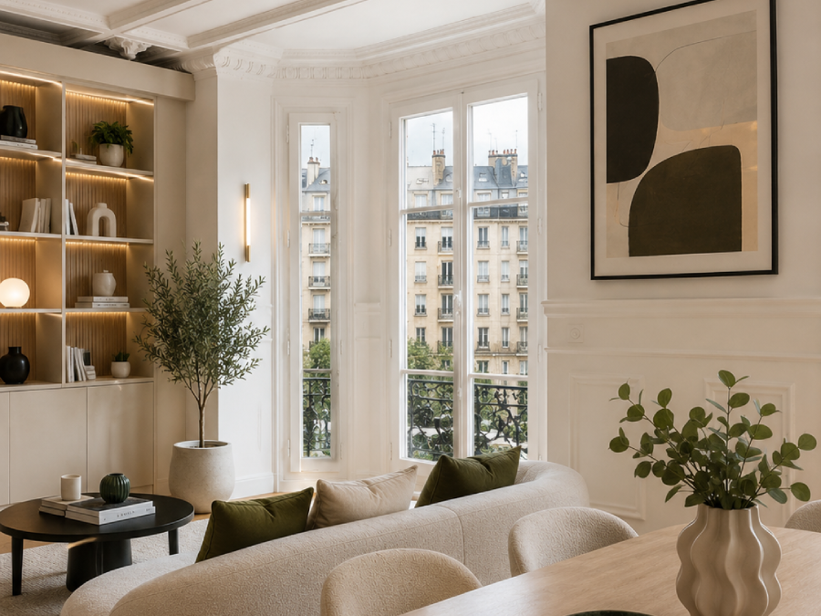 Salon rénové après travaux de rénovation générale, Bagnolet